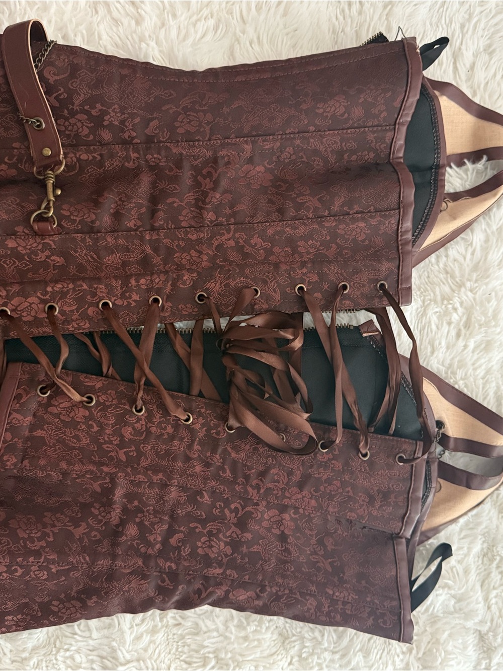 Brown corset sexy push v cut, front zip, adjustable strap XS/S - Picture 4 of 4